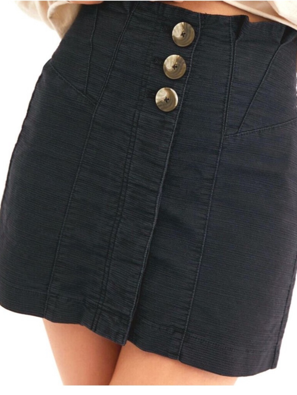 Free People Black Button-Front High-Waist Mini Skirt every minute size 6 - Picture 3 of 5